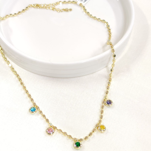 FULLYX RENKLİ TAŞLI SALLANTILI KOLYE GOLD 42+5 CM
