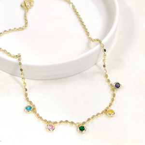 FULLYX RENKLİ TAŞLI SALLANTILI KOLYE GOLD 42+5 CM