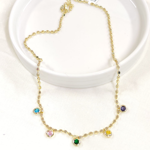 FULLYX RENKLİ TAŞLI SALLANTILI KOLYE GOLD 42+5 CM