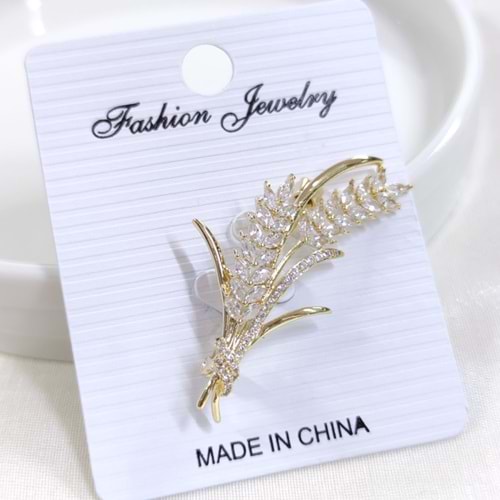 TAŞLI BAŞAK BROŞ 5 CM - ALTIN SARI