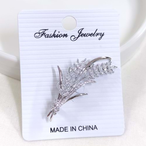 TAŞLI BAŞAK BROŞ 5 CM - BEYAZ