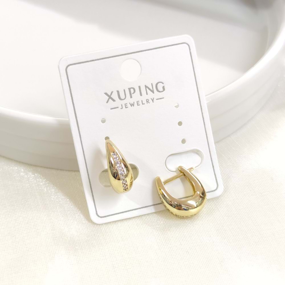 XUPING 8 MM BOMBELİ TAŞ DETAYLI HALKA KÜPE GOLD