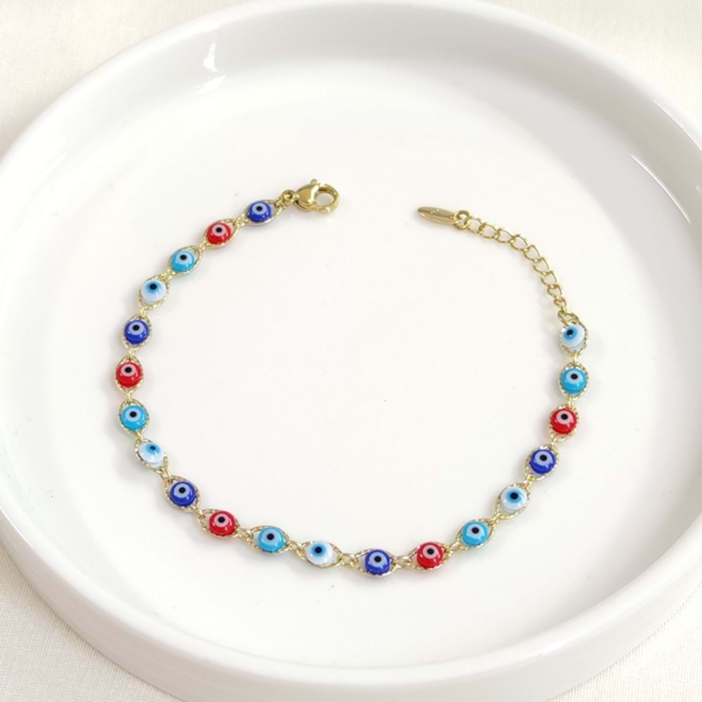 XUPING RENKLİ NAZAR BONCUKLU BİLEKLİK GOLD 18+3 CM