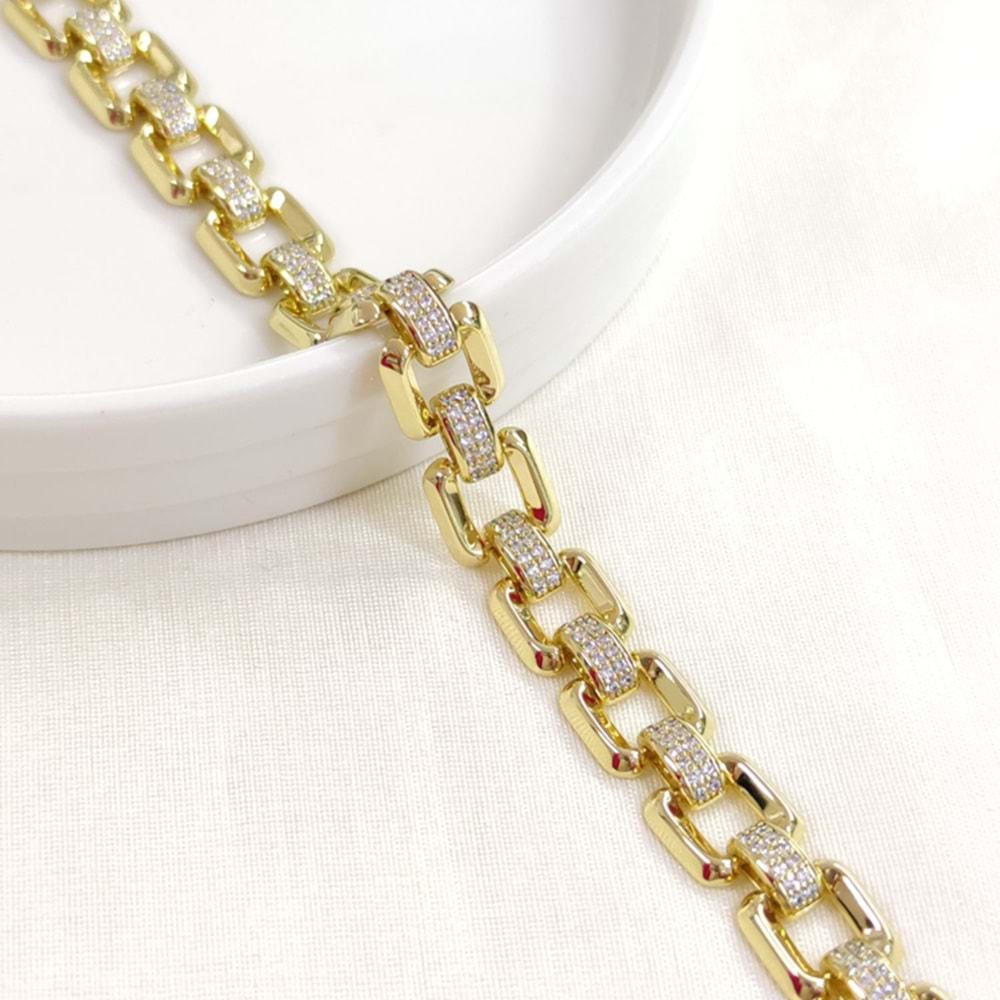 XUPING 1 CM TAŞ DETAYLI KARE BİLEKLİK GOLD 20+3 CM