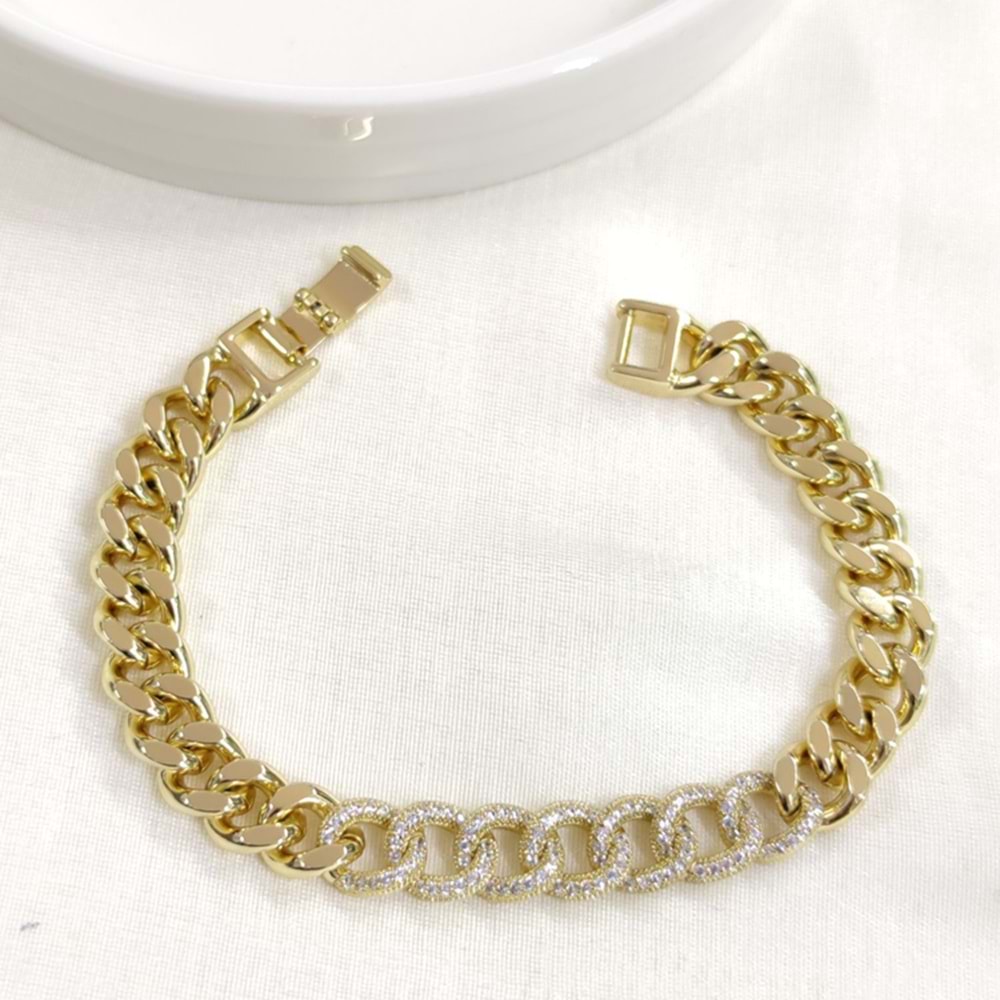 XUPING 10 MM TAŞLI BOMBELİ GURMET BİLEKLİK GOLD 19 CM