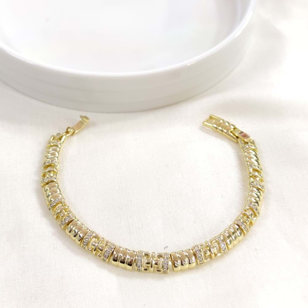 XUPING 7 MM TAŞ DETAYLI BOMBELİ BİLEKLİK GOLD 17+2 CM