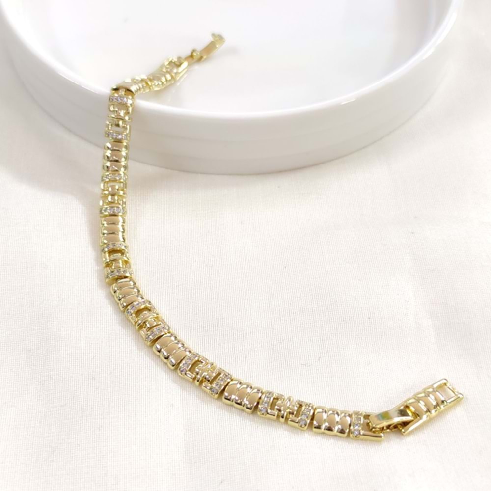 XUPING 7 MM TAŞ DETAYLI BOMBELİ BİLEKLİK GOLD 17+2 CM