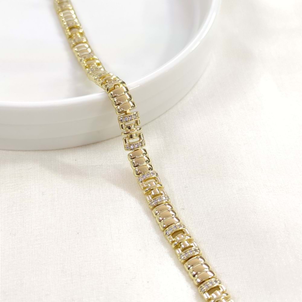 XUPING 7 MM TAŞ DETAYLI BOMBELİ BİLEKLİK GOLD 17+2 CM