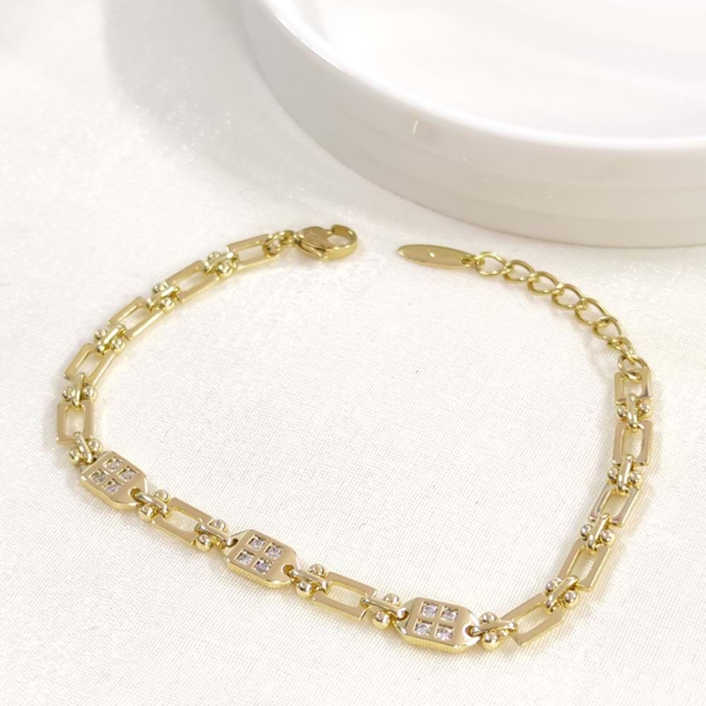 XUPING TAŞ DETAYLI KARE SADE BİLEKLİK GOLD 17+3 CM