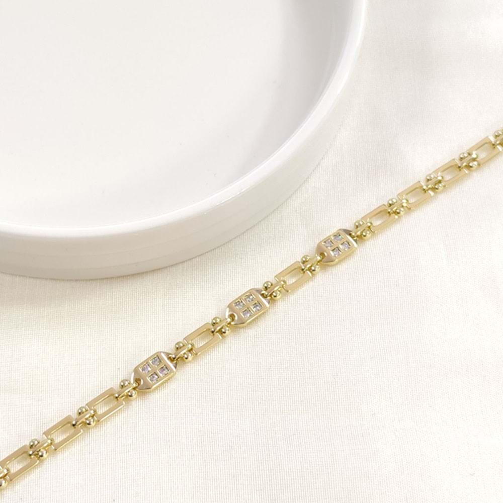 XUPING TAŞ DETAYLI KARE SADE BİLEKLİK GOLD 17+3 CM