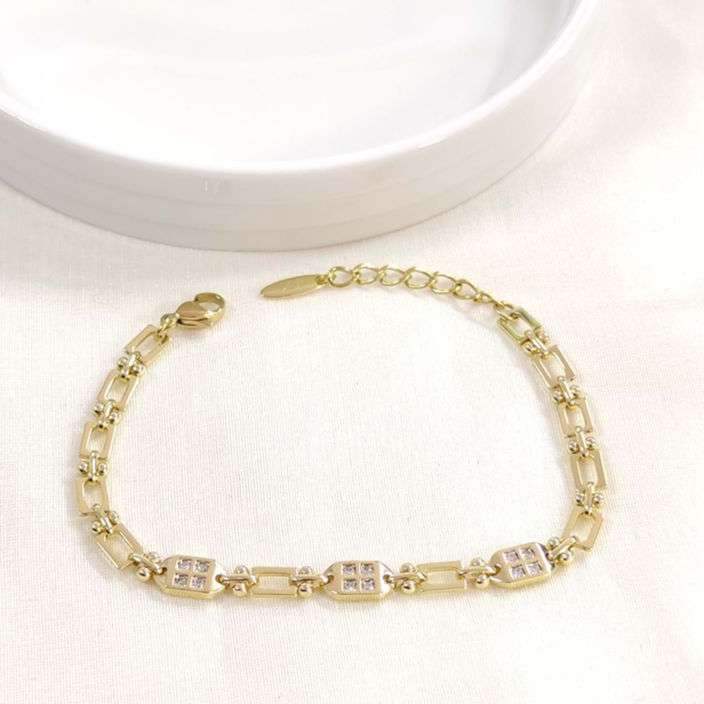 XUPING TAŞ DETAYLI KARE SADE BİLEKLİK GOLD 17+3 CM