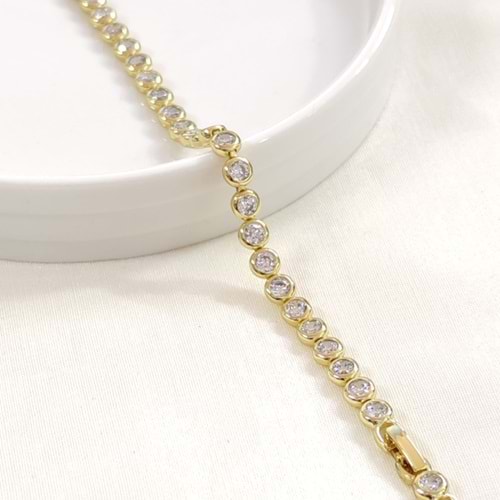 XUPING YUVARLAK SIVAMA 4 MM TAŞLI SU YOLU BİLEKLİK GOLD 17+2 CM