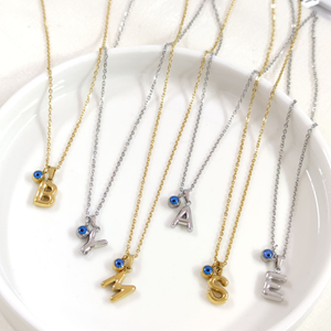 ÇELİK 1 CM NAZAR BONCUKLU MİNİ HARF KOLYE - BEYAZ - M HARFİ