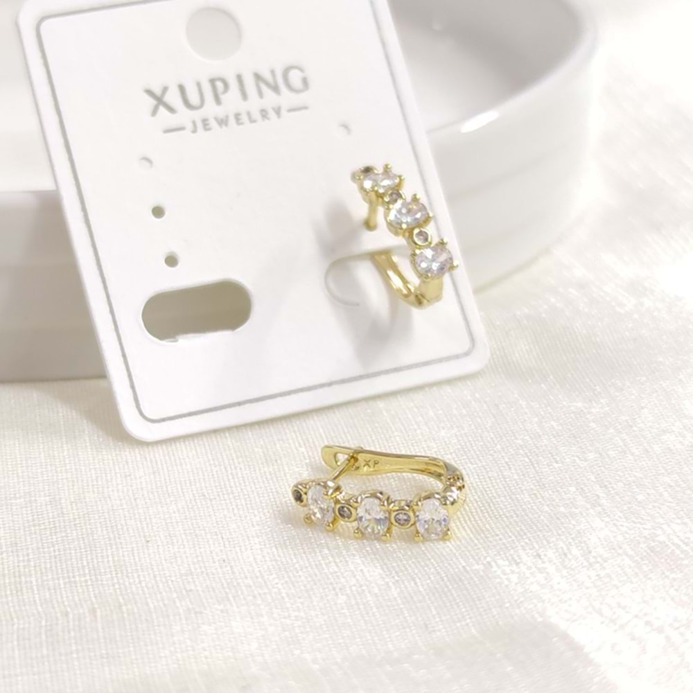 XUPING 11X9MM ÜÇ TAŞ J HALKA KÜPE GOLD