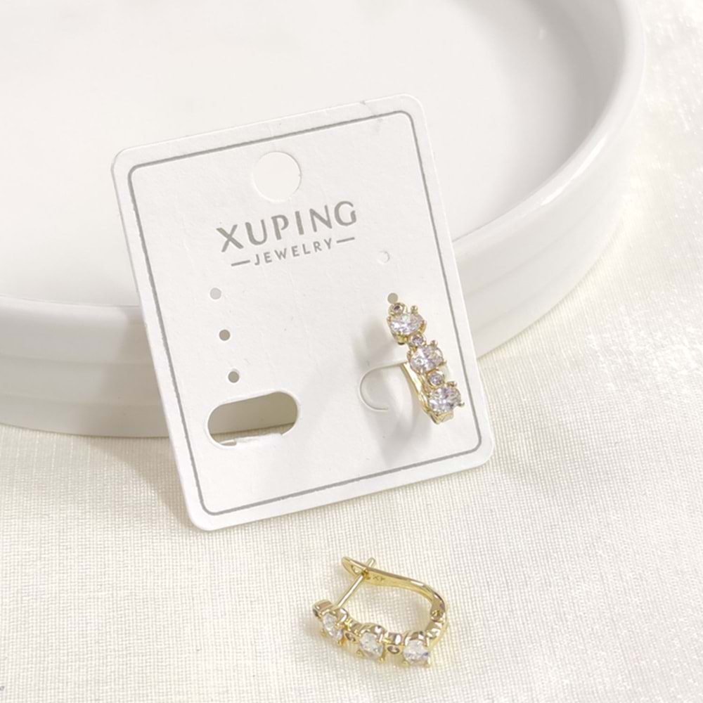 XUPING 11X9MM ÜÇ TAŞ J HALKA KÜPE GOLD