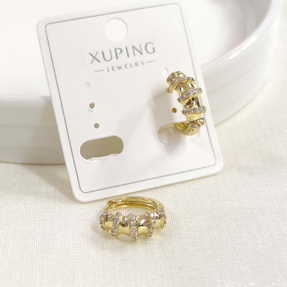 XUPING TAŞLI 12 MM KEMİK HALKA KÜPE GOLD