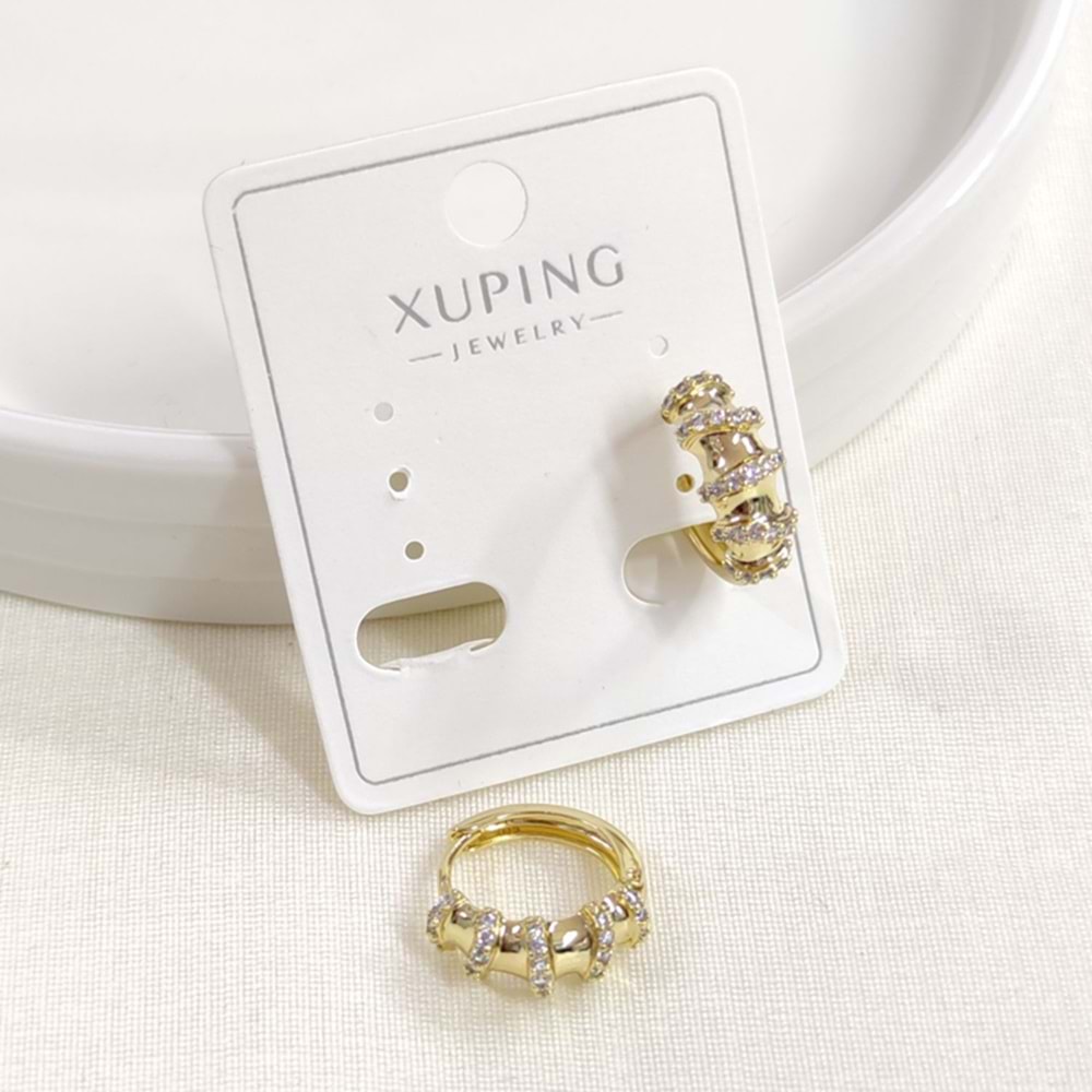 XUPING TAŞLI 12 MM KEMİK HALKA KÜPE GOLD