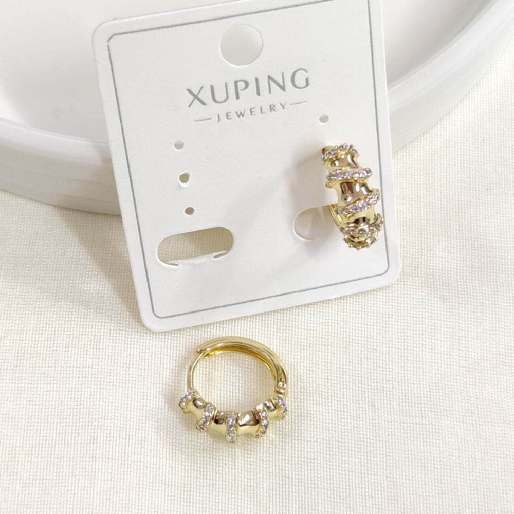 XUPING TAŞLI 12 MM KEMİK HALKA KÜPE GOLD