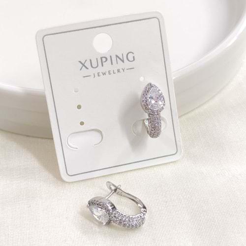 XUPING 8X10MM TAŞLI DAMLA J HALKA KÜPE BEYAZ