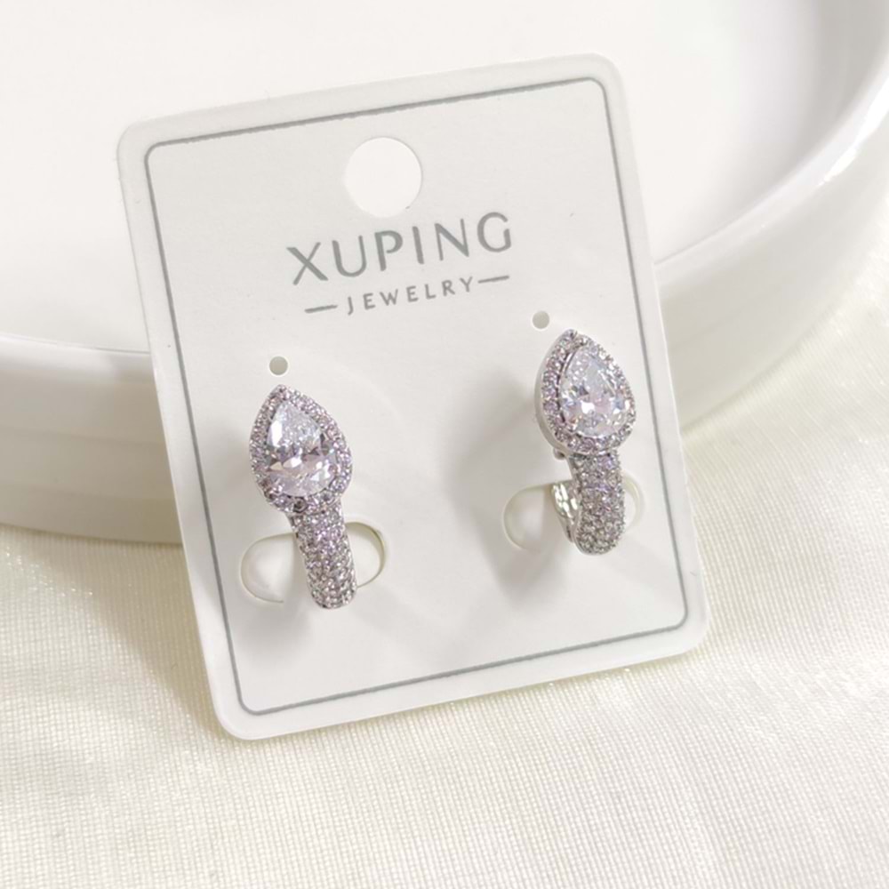 XUPING 8X10MM TAŞLI DAMLA J HALKA KÜPE BEYAZ