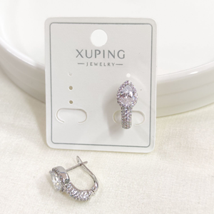 XUPING 8X10MM TAŞLI DAMLA J HALKA KÜPE BEYAZ
