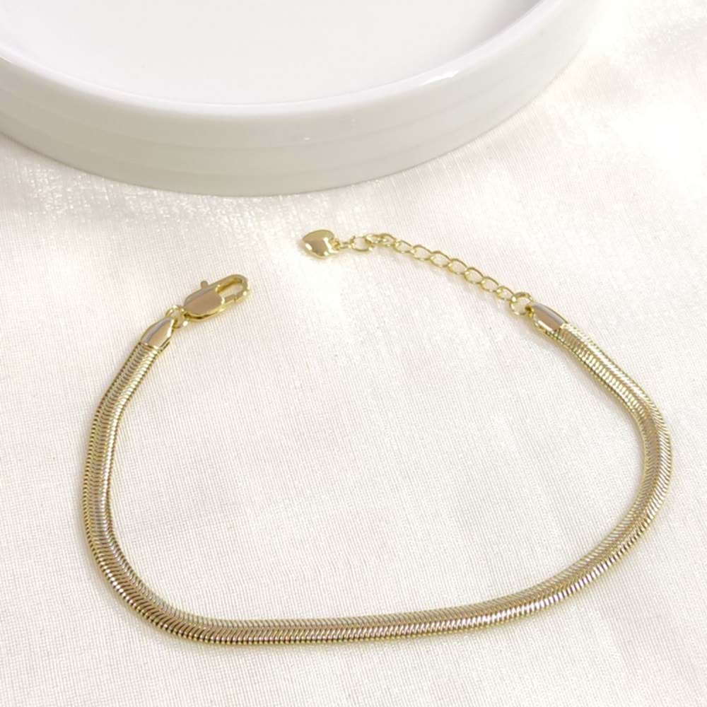 CMJEWELRY 19+3 CM YASSI YILAN ZİNCİR BİLEKLİK GOLD