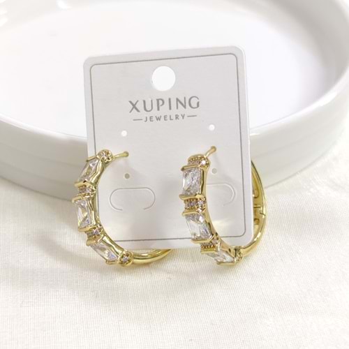 XUPING 25 MM BÜYÜK BAGET TAŞLI HALKA KÜPE GOLD