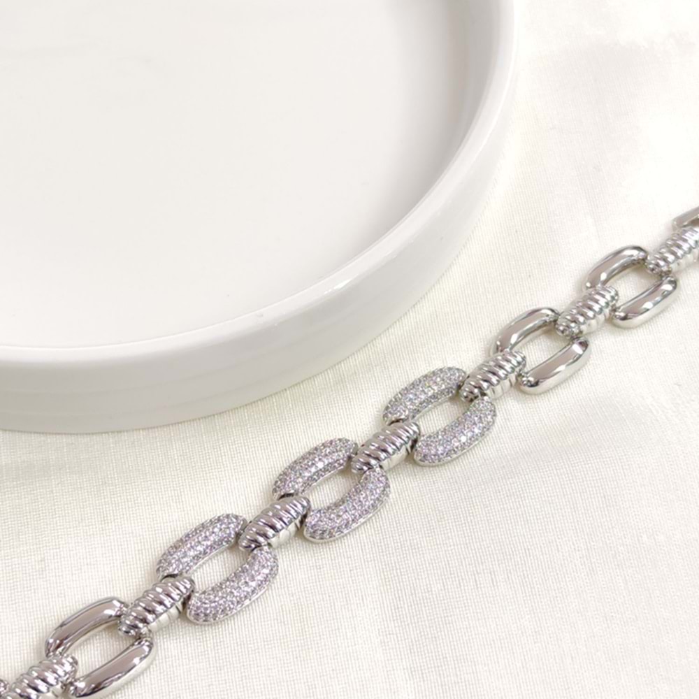 XUPING 13MM TAŞLI ZİNCİR KALIN BİLEKLİK BEYAZ 16+2CM