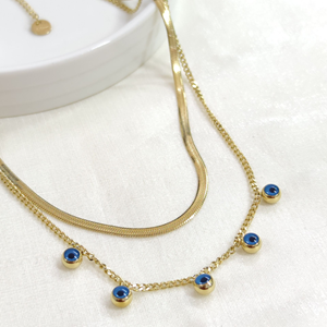 ÇELİK NAZAR BONCUKLU YASSI KOMBİN İKİLİ KOLYE