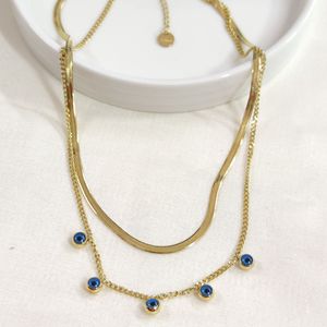 ÇELİK NAZAR BONCUKLU YASSI KOMBİN İKİLİ KOLYE