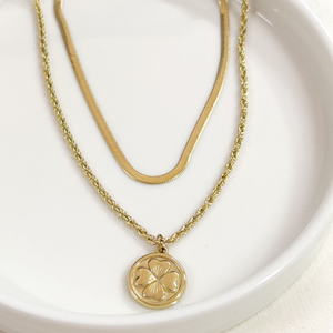 ÇELİK YONCA KOMBİN İKİLİ KOLYE