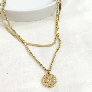 ÇELİK YONCA KOMBİN İKİLİ KOLYE