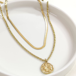 ÇELİK YONCA KOMBİN İKİLİ KOLYE