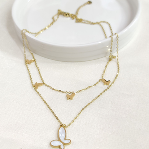 ÇELİK SEDEF KELEBEK KOMBİN İKİLİ KOLYE