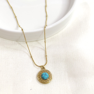 ÇELİK MAVİ TAŞLI YUVARLAK KOLYE 40+5 CM