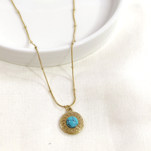 ÇELİK MAVİ TAŞLI YUVARLAK KOLYE 40+5 CM