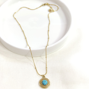 ÇELİK MAVİ TAŞLI YUVARLAK KOLYE 40+5 CM