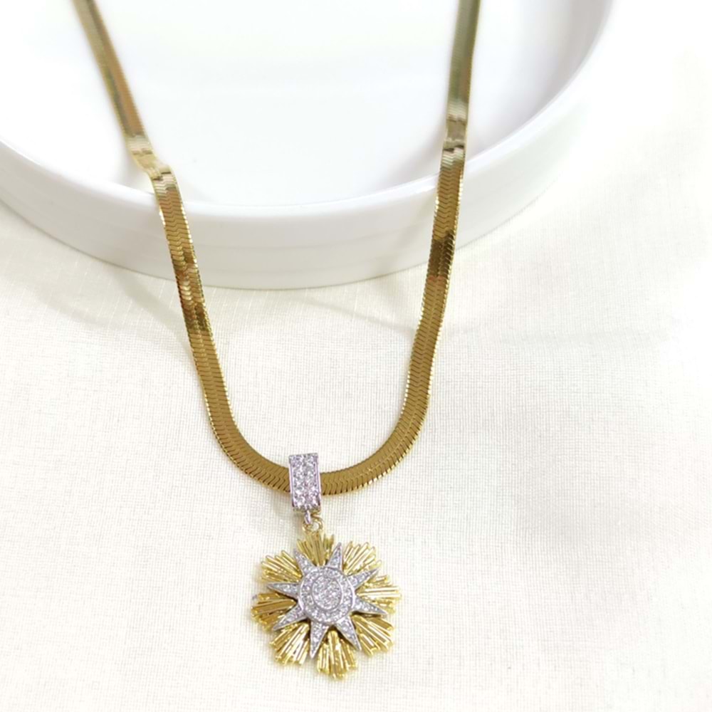 ÇELİK YASSI ZİNCİRLİ YILDIZ KOLYE 40+5 CM