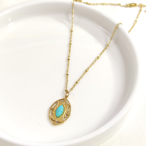 ÇELİK TURKUAZ TAŞLI MEKİK KOLYE 40+5 CM