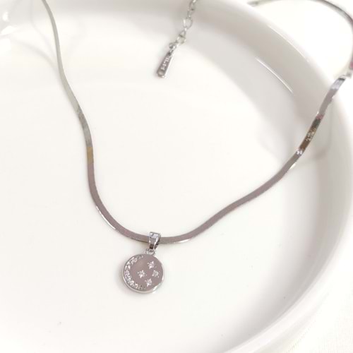 ÇELİK MİNİ PLAKA AY YILDIZ KOLYE 40+5 CM