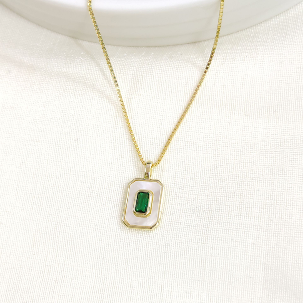 İTHAL SEDEF YEŞİL TAŞLI GÜMÜŞ KOLYE 40+5CM