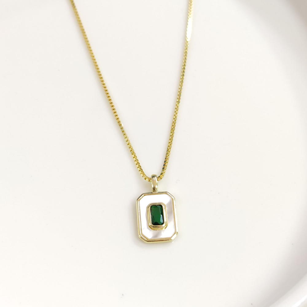 İTHAL SEDEF YEŞİL TAŞLI GÜMÜŞ KOLYE 40+5CM