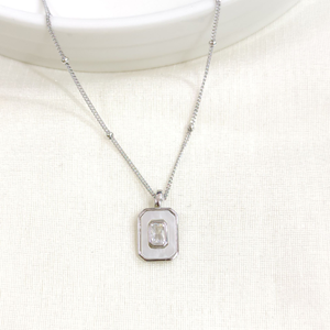 İTHAL SEDEF BEYAZ TAŞLI GÜMÜŞ KOLYE 40+5CM