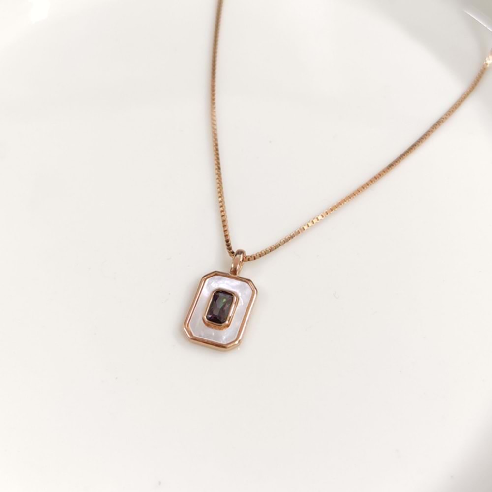 İTHAL SEDEF MİSTİK TOPAZ TAŞLI GÜMÜŞ KOLYE ROSE
