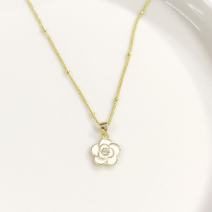 İTHAL MİNELİ GÜL GÜMÜŞ KOLYE 40+5CM