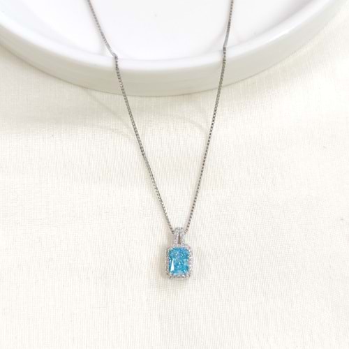 İTHAL MAVİ BAGET GÜMÜŞ KOLYE 40+5CM