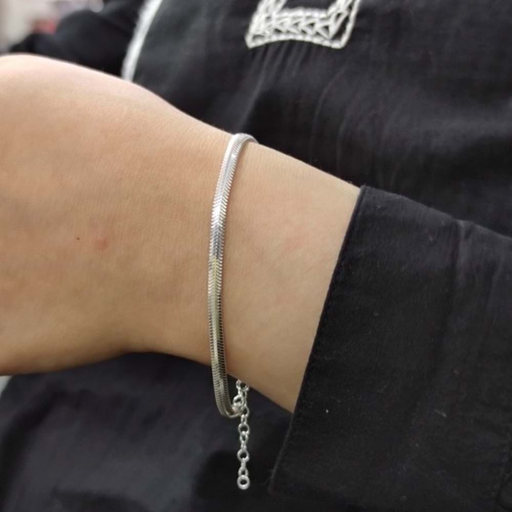 İTHAL 3,5 MM YASSI GÜMÜŞ BİLEKLİK - BEYAZ