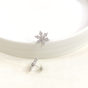 14 MM ZİRKON TAŞLI LOTUS ÇİVİ GÜMÜŞ KÜPE