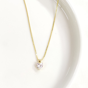 İTHAL 6 MM TAŞLI KALP GÜMÜŞ KOLYE - ALTIN SARI