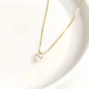 İTHAL 6 MM TAŞLI KALP GÜMÜŞ KOLYE - ALTIN SARI